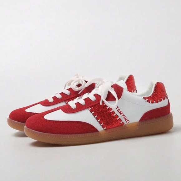 Women's Red and White Sneakers - Picture 1 of 15